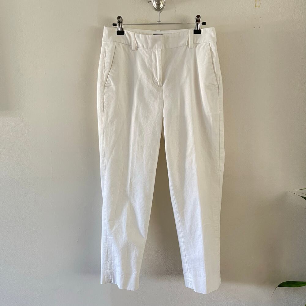 J. Crew White Linen Cotton Holland Pants Tapered Trouser Womens Size 0 AL467